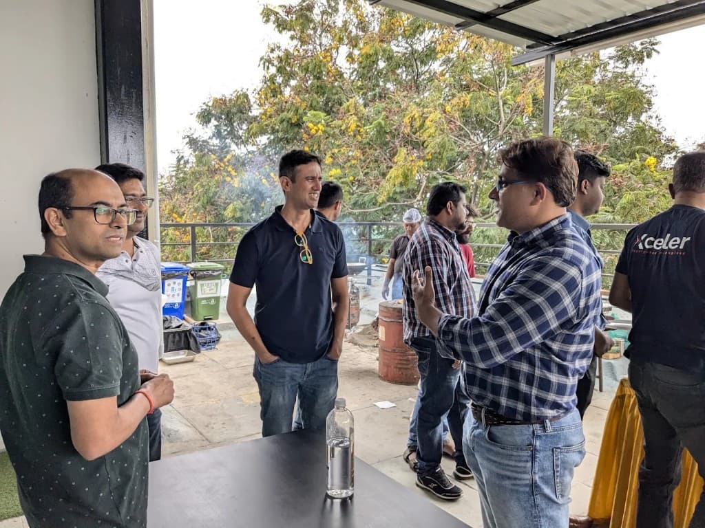 Team social gathering on the office rooftop
